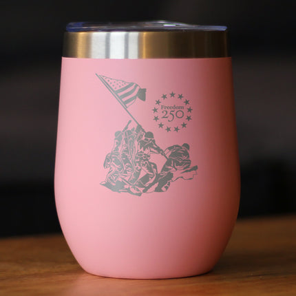 Freedom 250 Raising the Flag on Iwo Jima Insulated Wine Tumbler with Sliding Lid Official Merch for 250th Anniversary of the USA 12oz Stainless Steel Tumbler