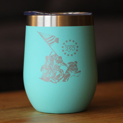 Freedom 250 Raising the Flag on Iwo Jima Insulated Wine Tumbler with Sliding Lid Official Merch for 250th Anniversary of the USA 12oz Stainless Steel Tumbler