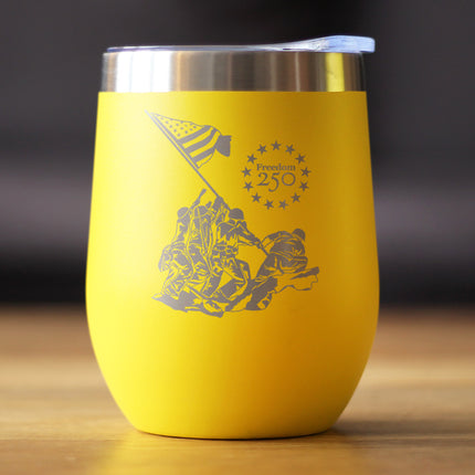Freedom 250 Raising the Flag on Iwo Jima Insulated Wine Tumbler with Sliding Lid Official Merch for 250th Anniversary of the USA 12oz Stainless Steel Tumbler
