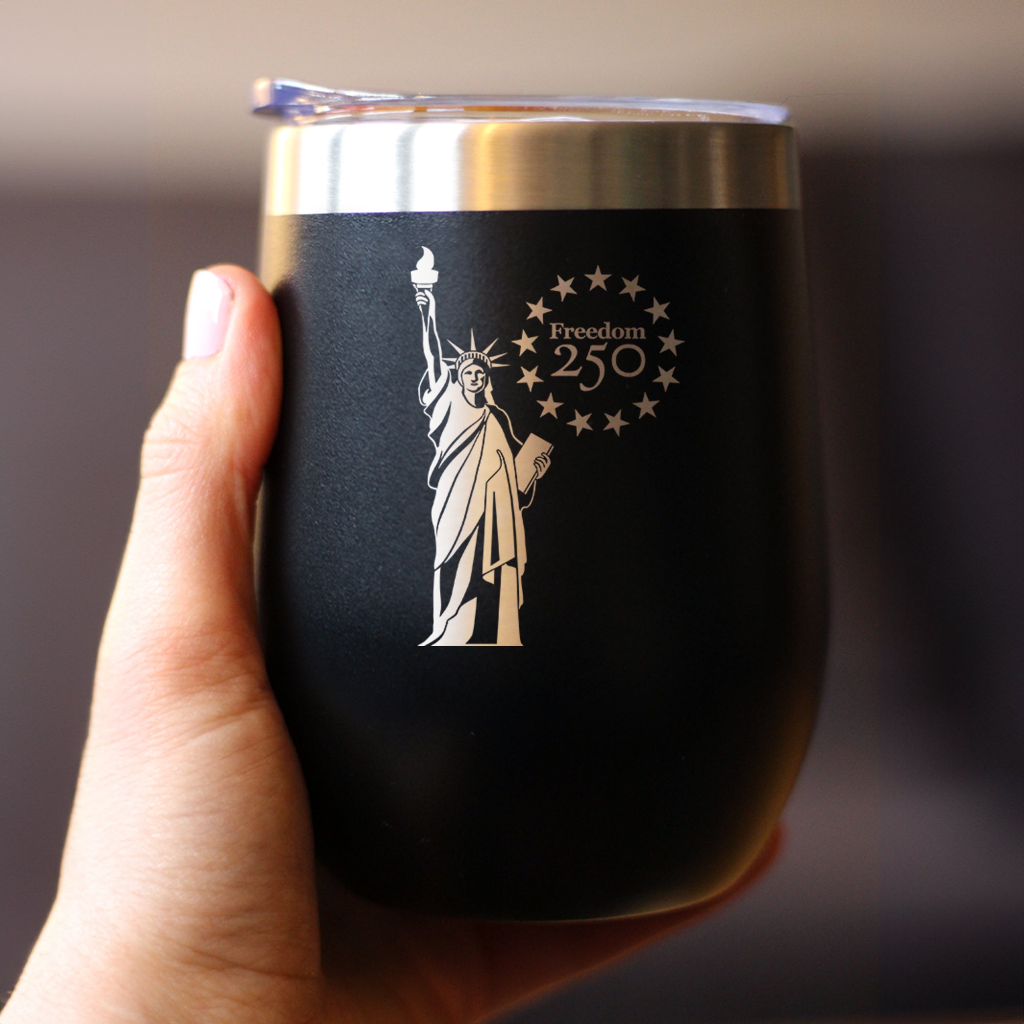Freedom 250 Statue of Liberty Insulated Wine Tumbler - 12oz Stainless Steel Tumbler Official USA 250th Anniversary Merch