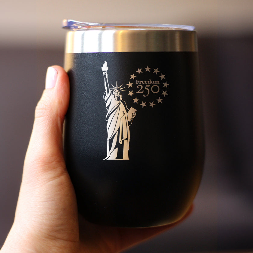 Freedom 250 Statue of Liberty Insulated Wine Tumbler - 12oz Stainless Steel Tumbler Official USA 250th Anniversary Merch