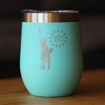 Freedom 250 Statue of Liberty Insulated Wine Tumbler - 12oz Stainless Steel Tumbler Official USA 250th Anniversary Merch