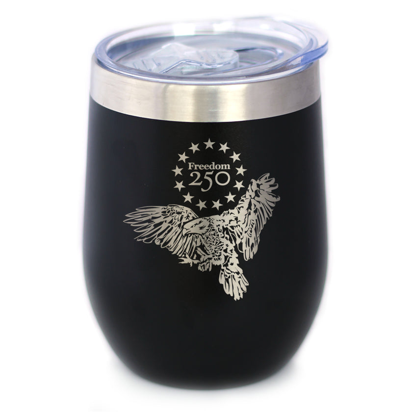 Freedom 250 Bald Eagle Insulated Wine Tumbler - 12oz Stainless Steel Tumbler Official USA 250th Anniversary Merch