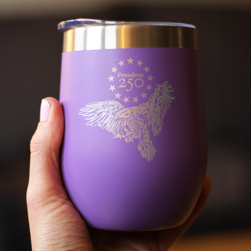 Freedom 250 Bald Eagle Insulated Wine Tumbler - 12oz Stainless Steel Tumbler Official USA 250th Anniversary Merch