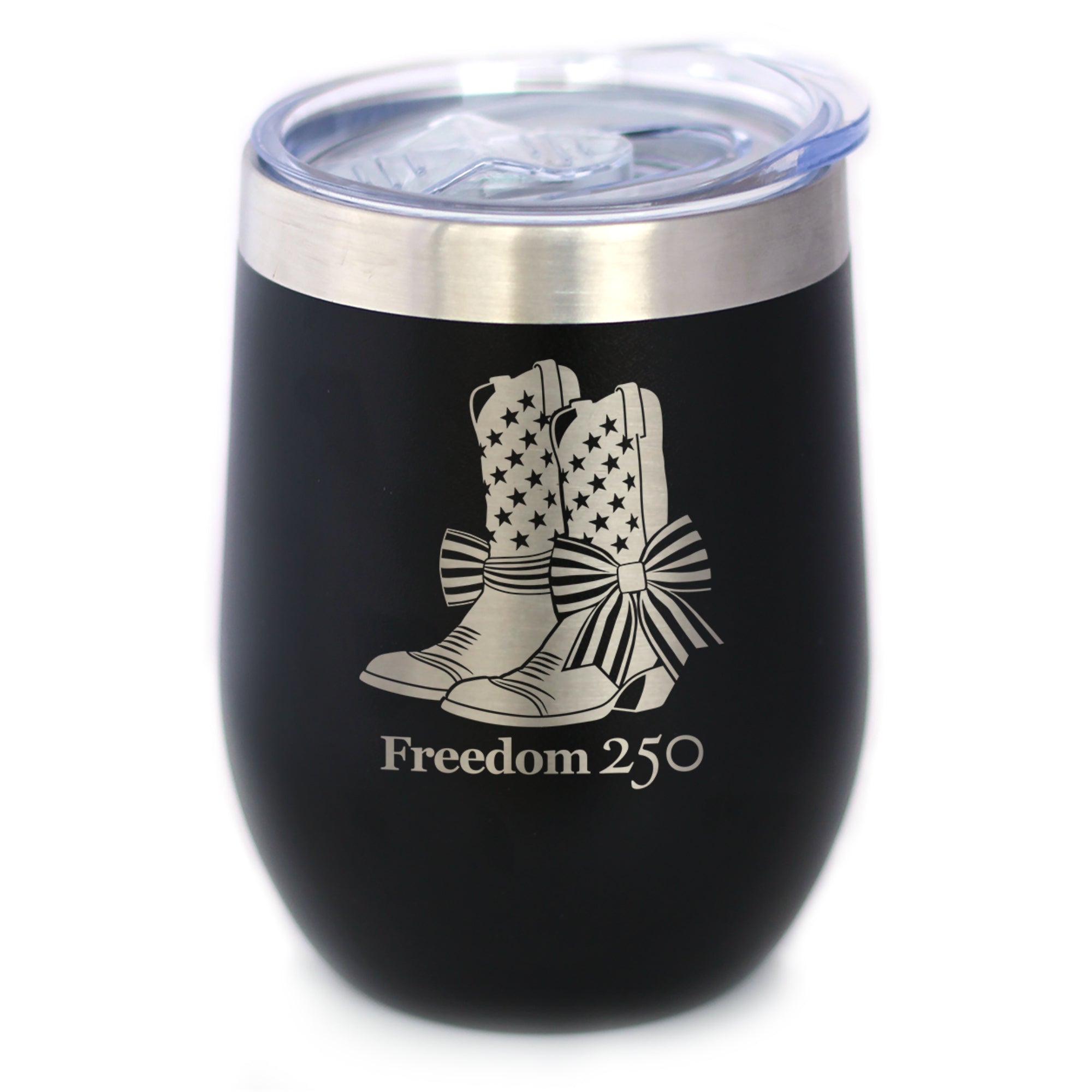 Freedom 250 Cowgirl Boots Insulated Wine Tumbler - 12oz Stainless Steel Tumbler Official USA 250th Anniversary Merch