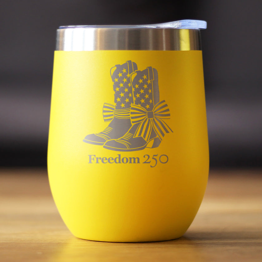 Freedom 250 Cowgirl Boots Insulated Wine Tumbler - 12oz Stainless Steel Tumbler Official USA 250th Anniversary Merch