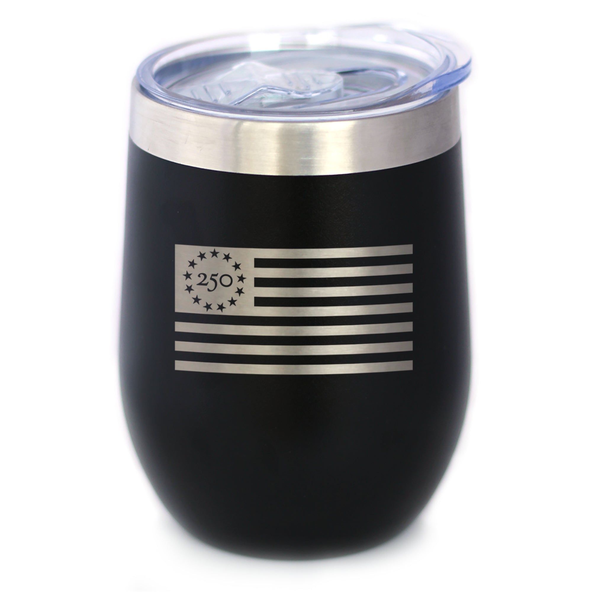 Freedom 250 Flag Logo Insulated Wine Tumbler - 12oz Stainless Steel Tumbler Official USA 250th Anniversary Merch