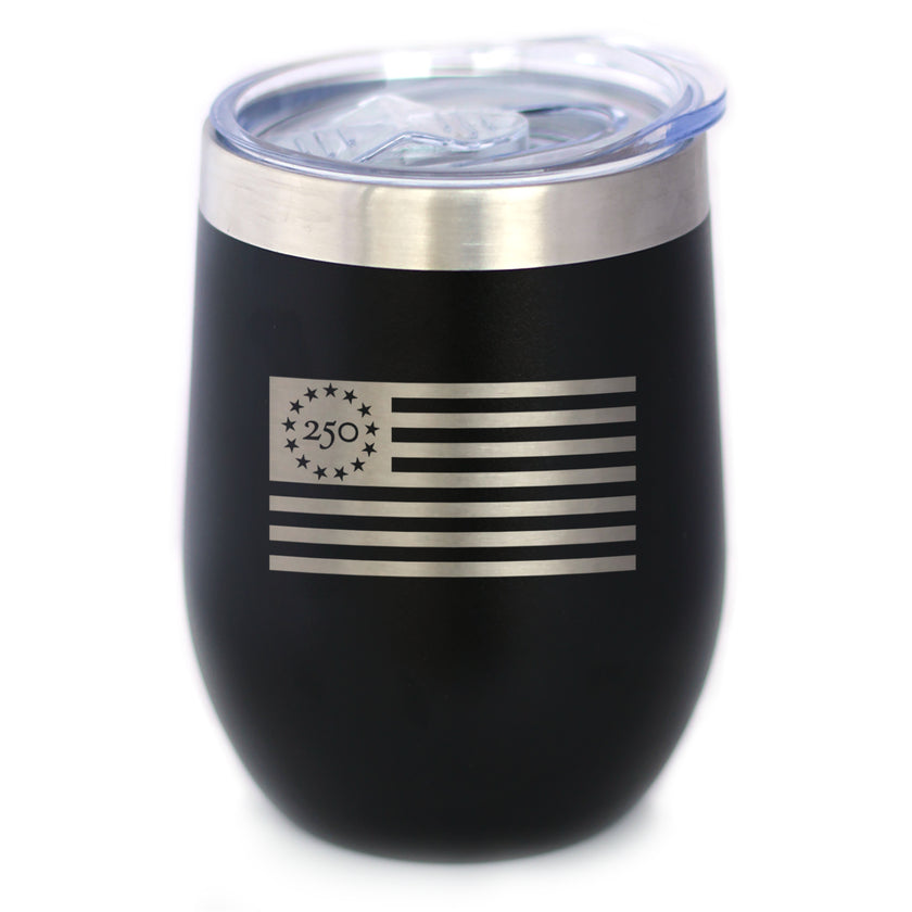 Freedom 250 Flag Logo Insulated Wine Tumbler - 12oz Stainless Steel Tumbler Official USA 250th Anniversary Merch