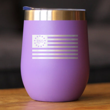 Freedom 250 Flag Logo Insulated Wine Tumbler - 12oz Stainless Steel Tumbler Official USA 250th Anniversary Merch