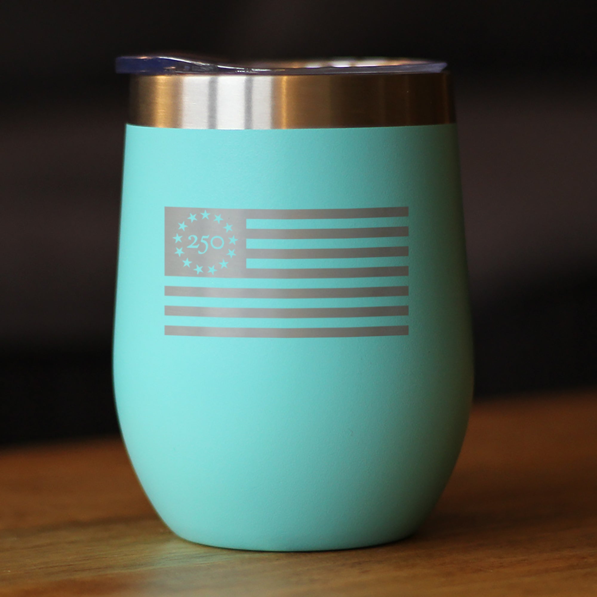 Freedom 250 Flag Logo Insulated Wine Tumbler - 12oz Stainless Steel Tumbler Official USA 250th Anniversary Merch
