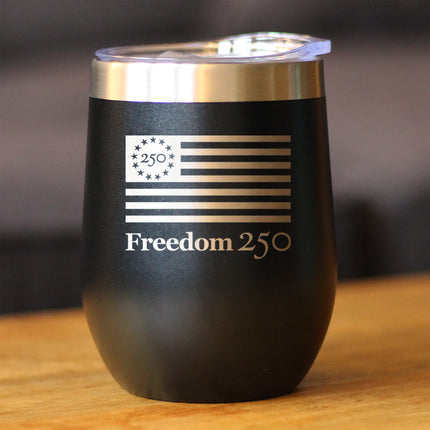 Freedom 250 Logo Insulated Wine Tumbler - 12oz Stainless Steel Tumbler Official USA 250th Anniversary Merch