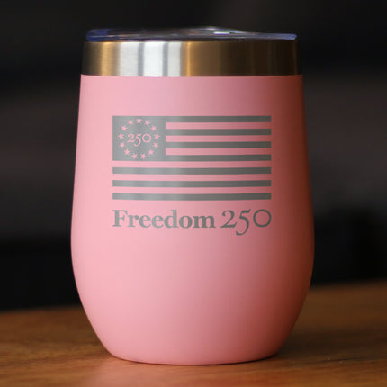 Freedom 250 Logo Insulated Wine Tumbler - 12oz Stainless Steel Tumbler Official USA 250th Anniversary Merch