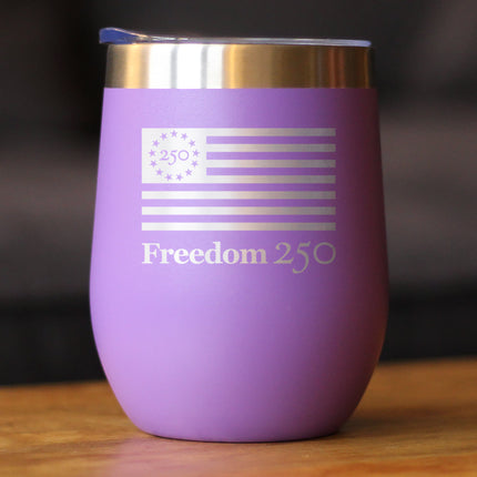 Freedom 250 Logo Insulated Wine Tumbler - 12oz Stainless Steel Tumbler Official USA 250th Anniversary Merch