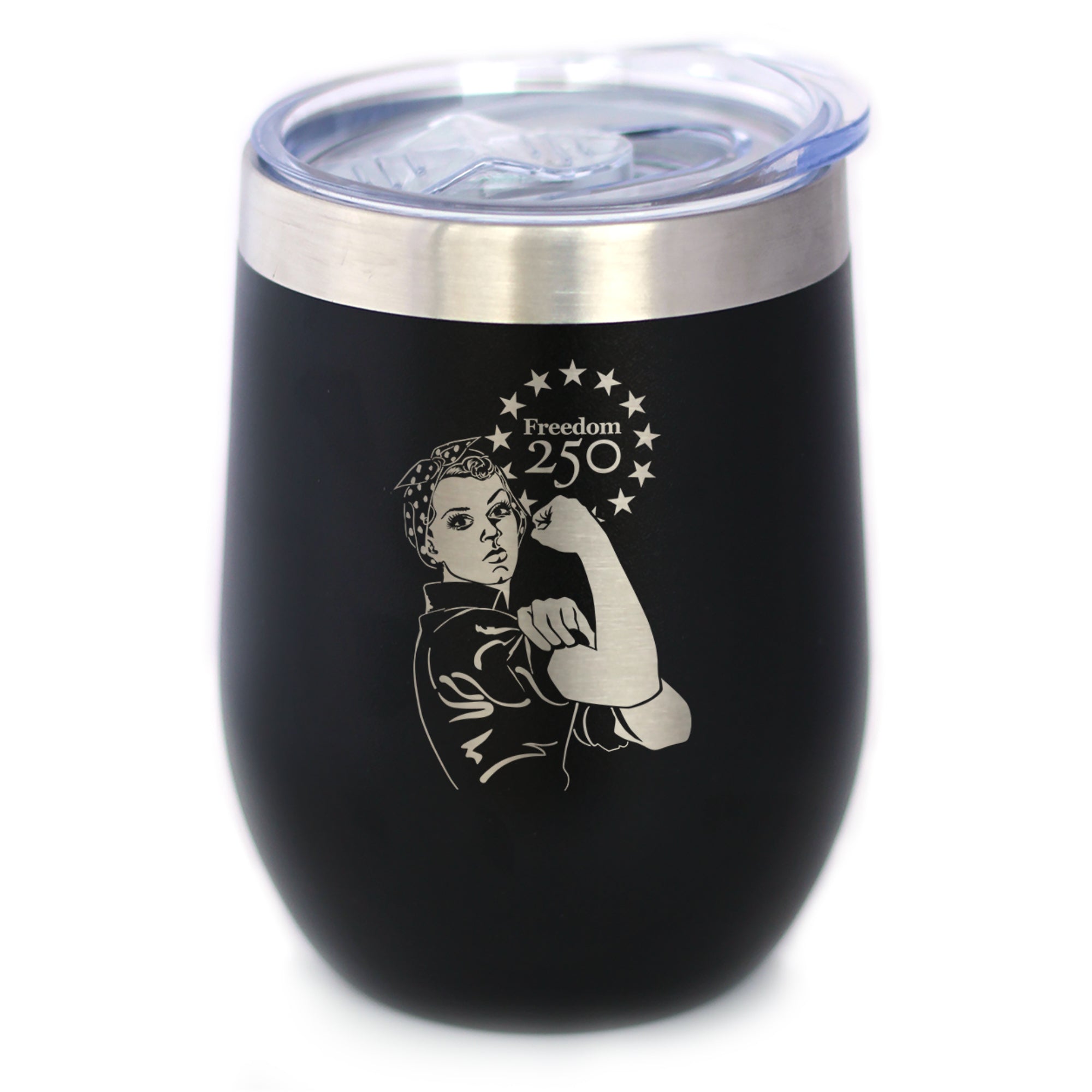 Freedom 250 Rosie the Riveter Insulated Wine Tumbler - 12oz Stainless Steel Tumbler Official USA 250th Anniversary Merch