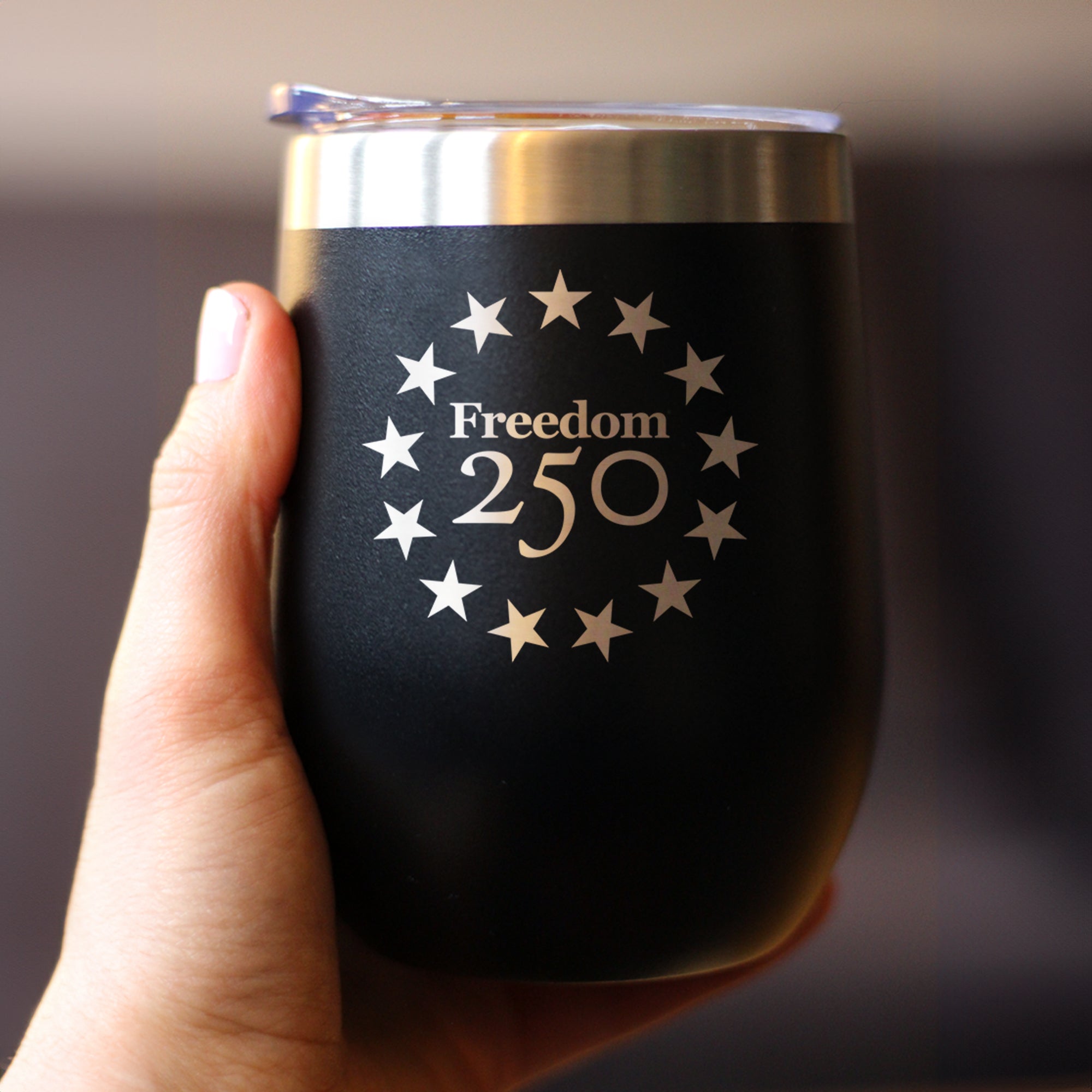 Freedom 250 Betsy Ross Logo Insulated Wine Tumbler - 12oz Stainless Steel Tumbler Official USA 250th Anniversary Merch