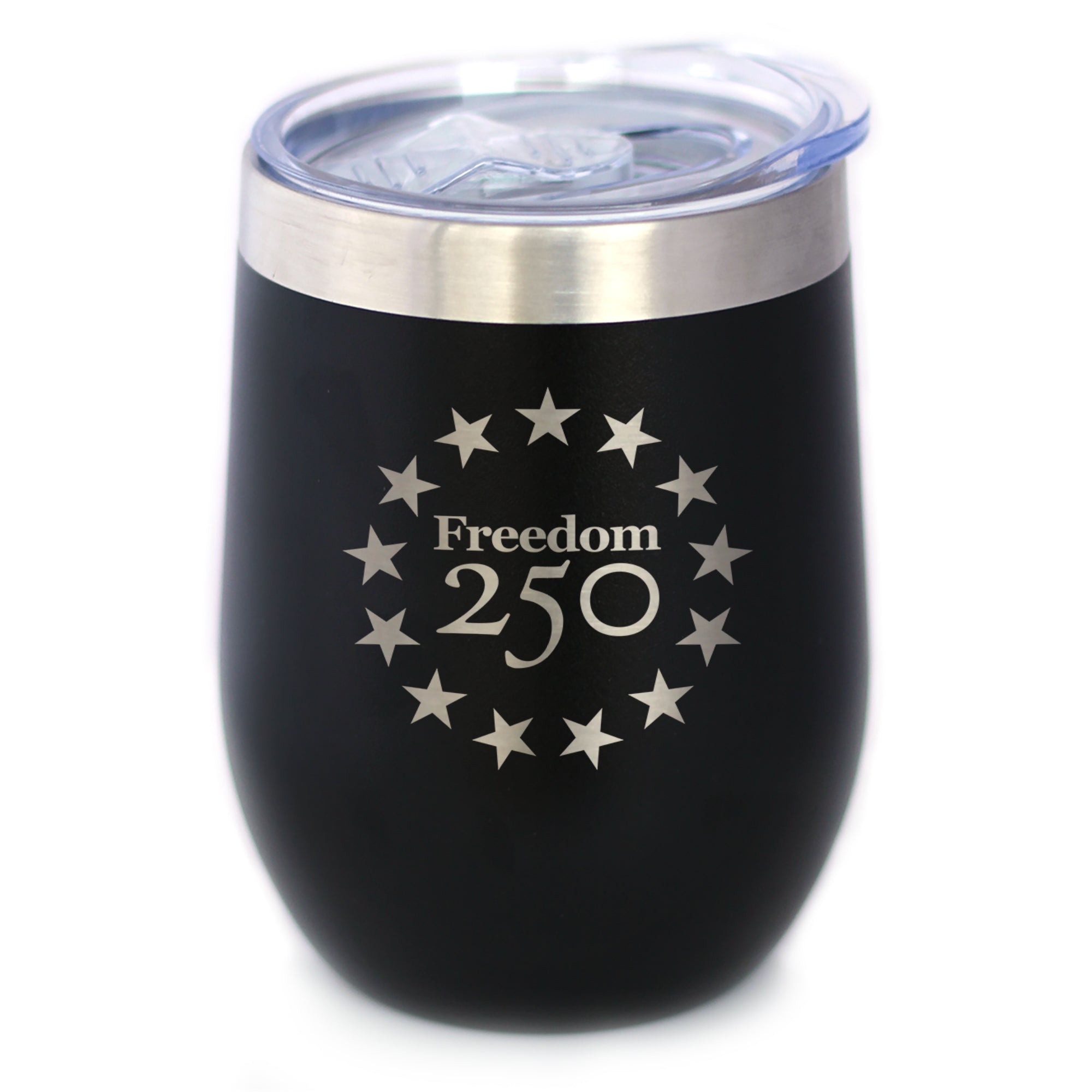 Freedom 250 Betsy Ross Logo Insulated Wine Tumbler - 12oz Stainless Steel Tumbler Official USA 250th Anniversary Merch
