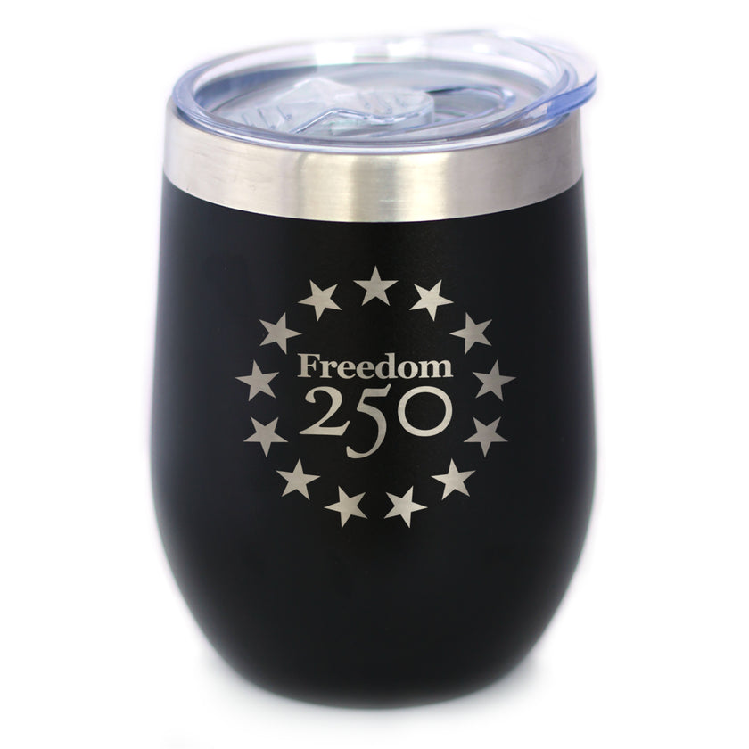 Freedom 250 Betsy Ross Logo Insulated Wine Tumbler - 12oz Stainless Steel Tumbler Official USA 250th Anniversary Merch