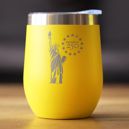 Freedom 250 Statue of Liberty Insulated Wine Tumbler - 12oz Stainless Steel Tumbler Official USA 250th Anniversary Merch