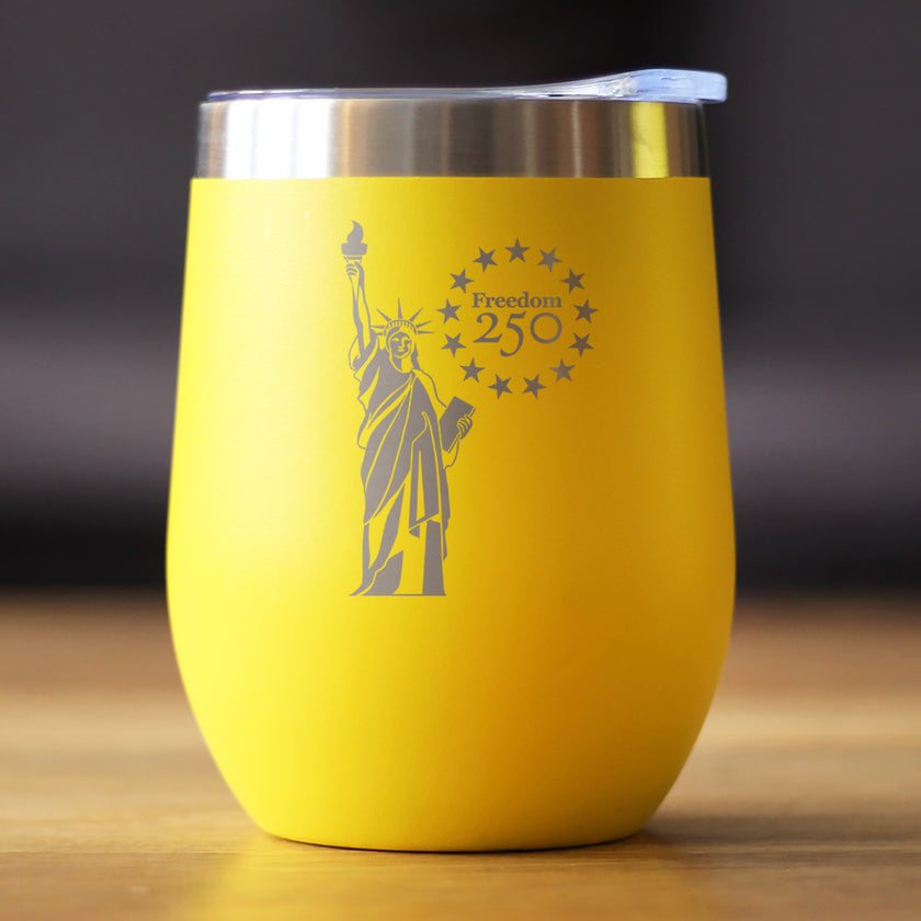 Freedom 250 Statue of Liberty Insulated Wine Tumbler - 12oz Stainless Steel Tumbler Official USA 250th Anniversary Merch
