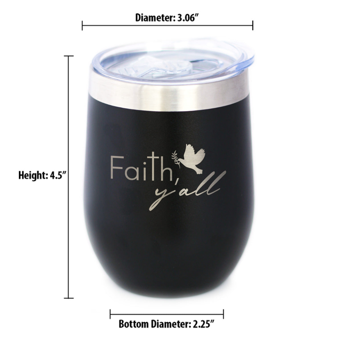 Faith Y&#39;all Insulated Wine Tumbler with Sliding Lid Christianity Gifts for Christians 12oz Stainless Steel Tumbler