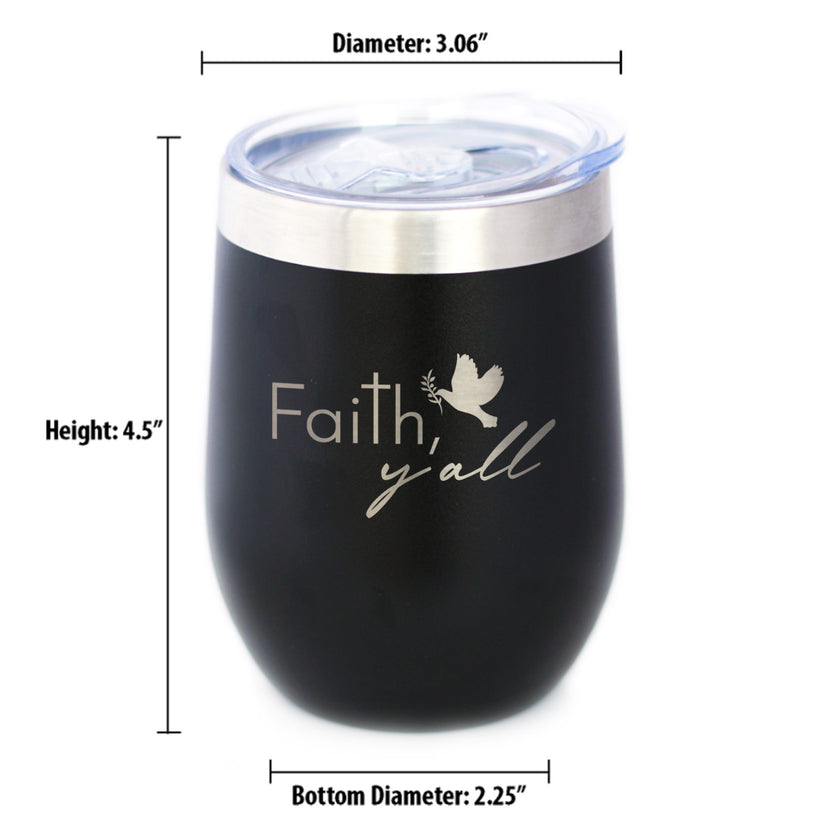 Faith Y'all Insulated Wine Tumbler with Sliding Lid Christianity Gifts for Christians 12oz Stainless Steel Tumbler