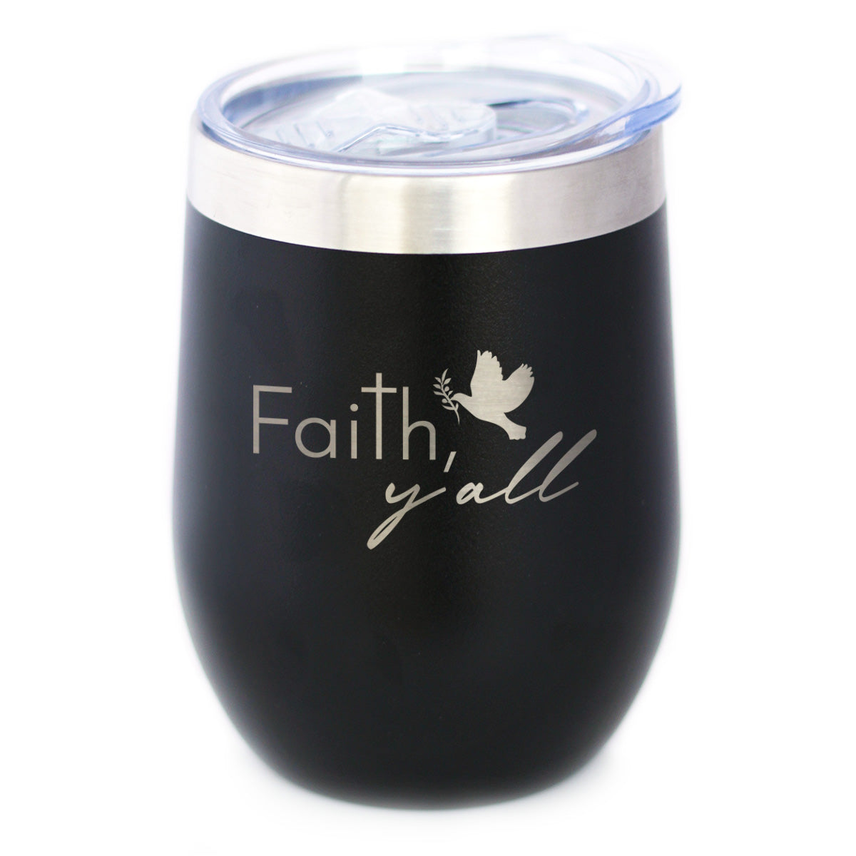 Faith Y&#39;all Insulated Wine Tumbler with Sliding Lid Christianity Gifts for Christians 12oz Stainless Steel Tumbler