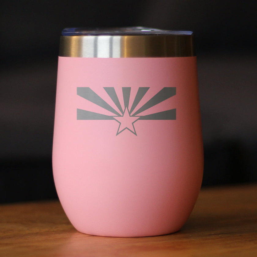 Flag of Arizona - Wine Tumbler Glass with Sliding Lid - Stainless Steel Insulated Mug - Arizona Gifts Women and Men Arizonans