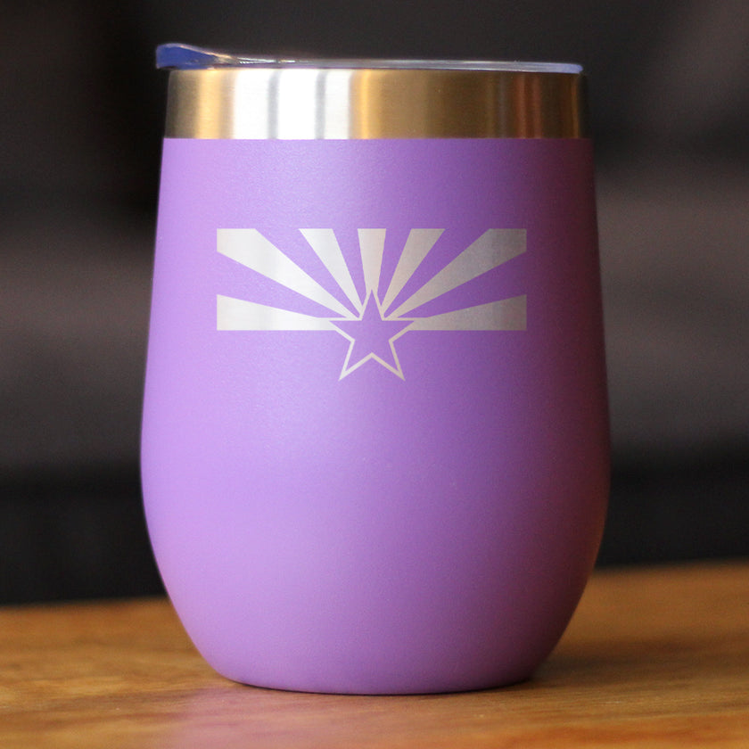 Flag of Arizona - Wine Tumbler Glass with Sliding Lid - Stainless Steel Insulated Mug - Arizona Gifts Women and Men Arizonans
