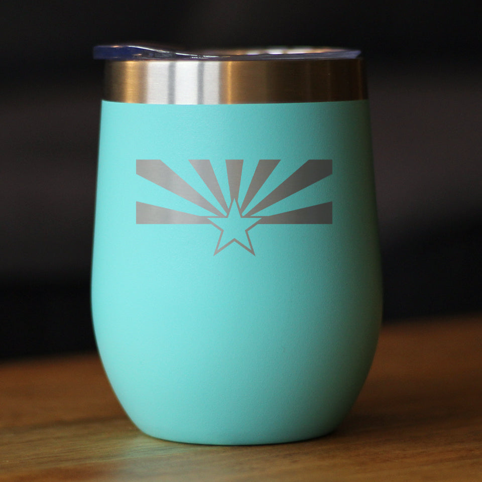 Flag of Arizona - Wine Tumbler Glass with Sliding Lid - Stainless Steel Insulated Mug - Arizona Gifts Women and Men Arizonans