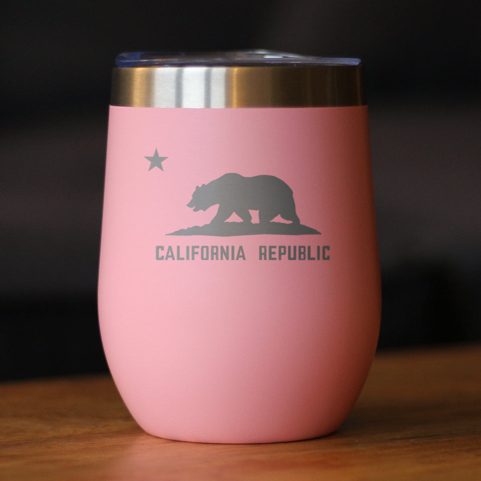 Flag of California - Wine Tumbler Glass with Sliding Lid - Stainless Steel Insulated Travel Mug - California Gifts for Women and Men Californians