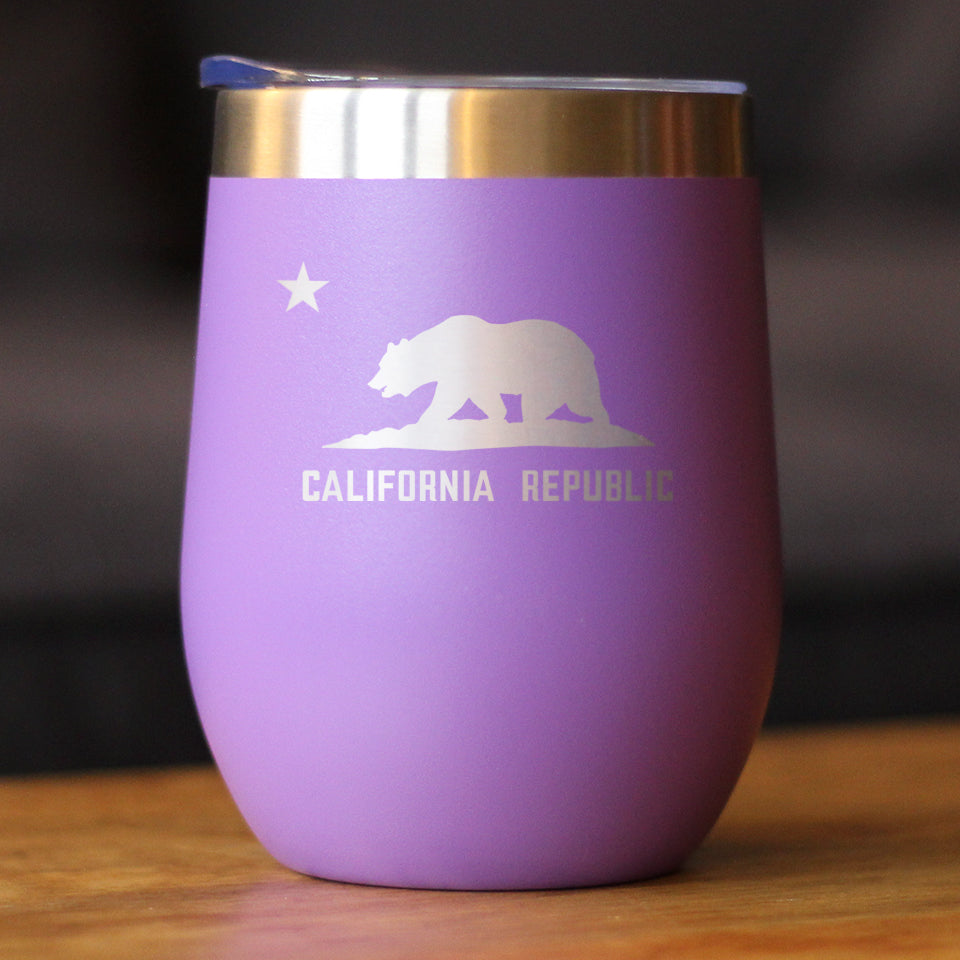 Flag of California - Wine Tumbler Glass with Sliding Lid - Stainless Steel Insulated Travel Mug - California Gifts for Women and Men Californians