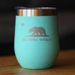 Flag of California - Wine Tumbler Glass with Sliding Lid - Stainless Steel Insulated Travel Mug - California Gifts for Women and Men Californians