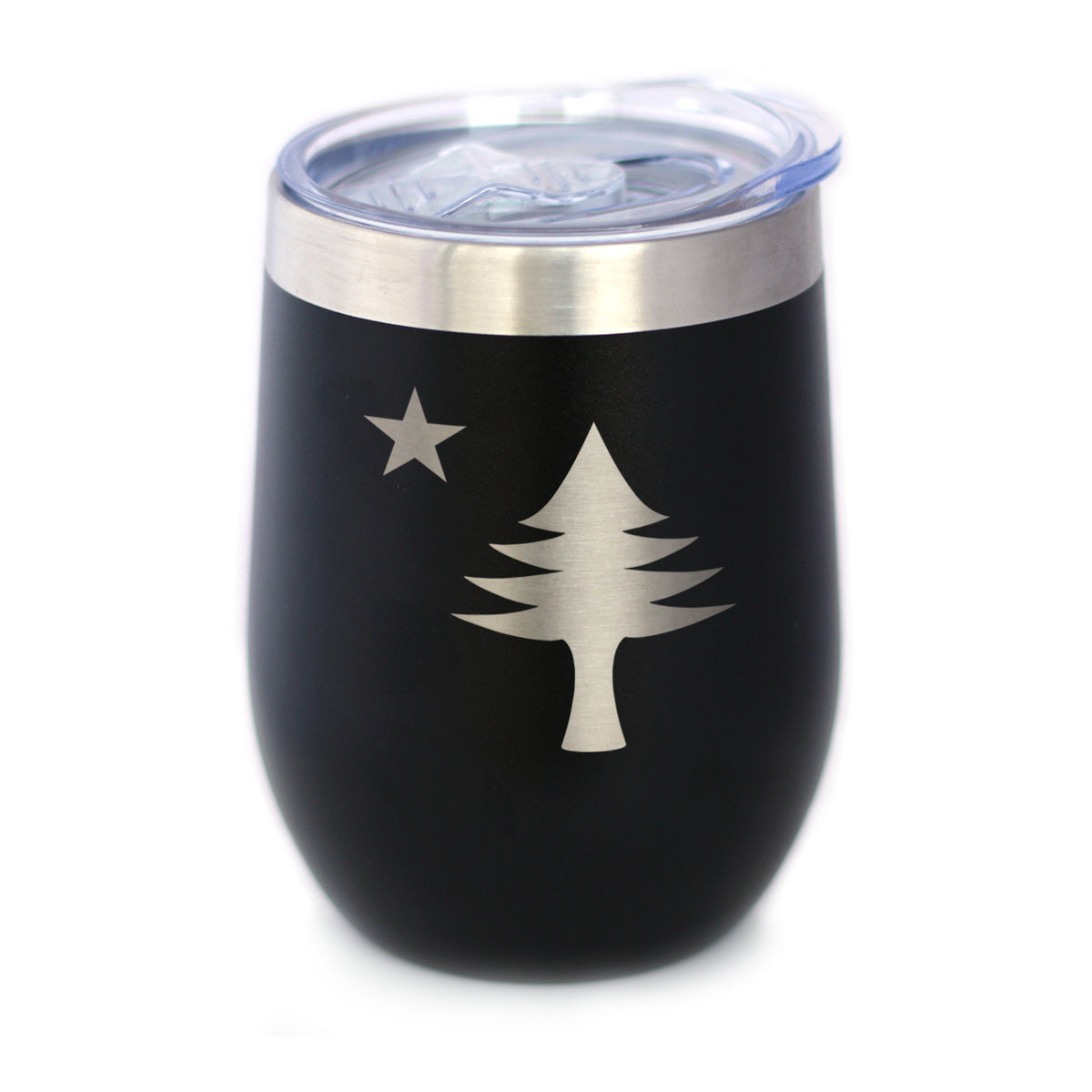 Flag of Maine - Wine Tumbler Glass with Sliding Lid - Stainless Steel Travel Mug - Maine Gift for Women and Men Mainers