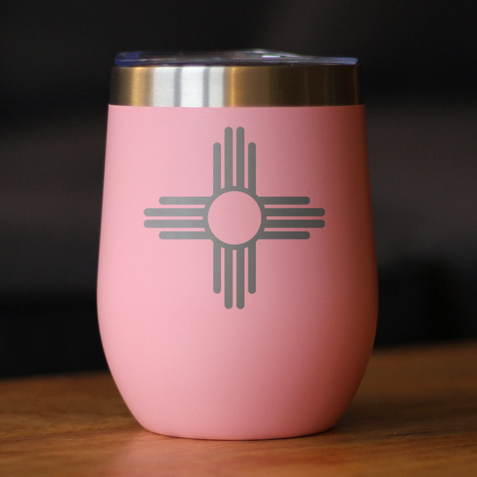 Flag of New Mexico - Wine Tumbler Glass with Sliding Lid - Stainless Steel Insulated Mug - New Mexico Themed Gifts for Women and Men