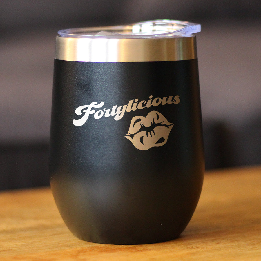 Fortylicious - Wine Tumbler Cup with Sliding Lid - Stainless Steel Insulated Mug - Funny 40th Birthday Gifts for Women Turning 40