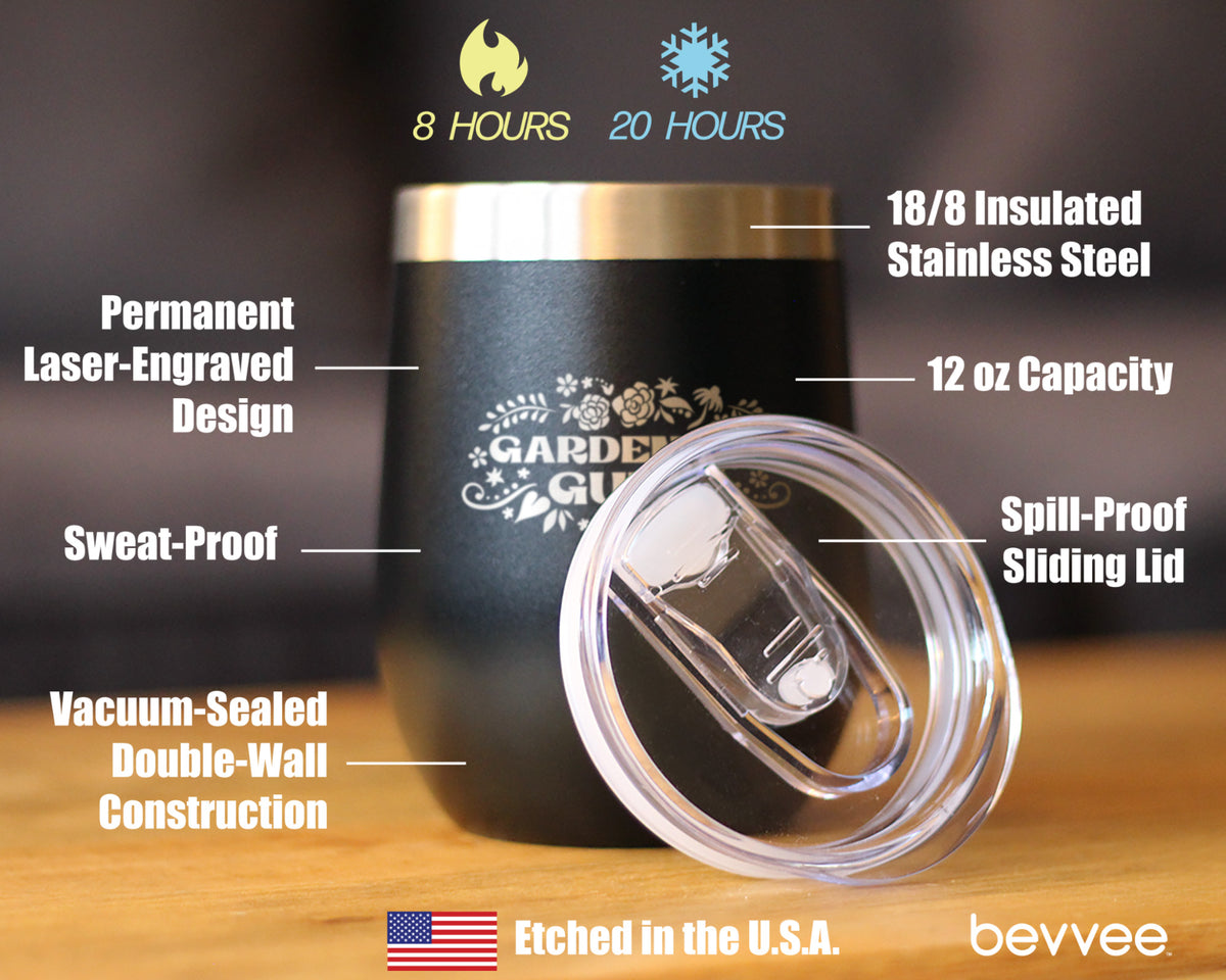 Gardening Guru Insulated Wine Tumbler with Sliding Lid Gardening Gifts for Gardeners 12oz Stainless Steel Tumbler