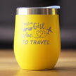 Girl Who Loves Travel - Wine Tumbler Cup with Sliding Lid - Stainless Steel Insulated Mug - Gifts for Travelers Women