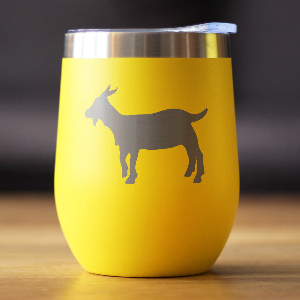 Goat Silhouette - Wine Tumbler Glass with Sliding Lid - Stainless Steel Insulated Mug - Goat Gifts for Women and Men