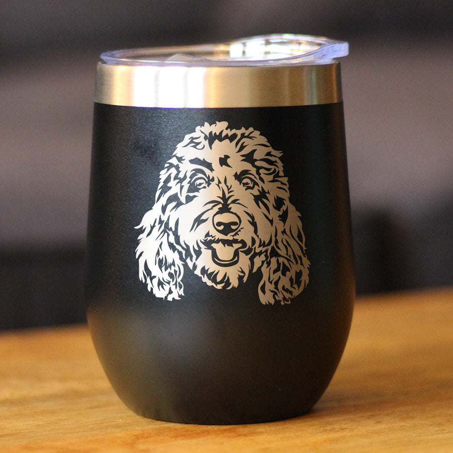 Golden Doodle Face - Wine Tumbler Cup with Sliding Lid - Stainless Steel Insulated Mug - Goldendoodle Gifts for Women &amp; Men