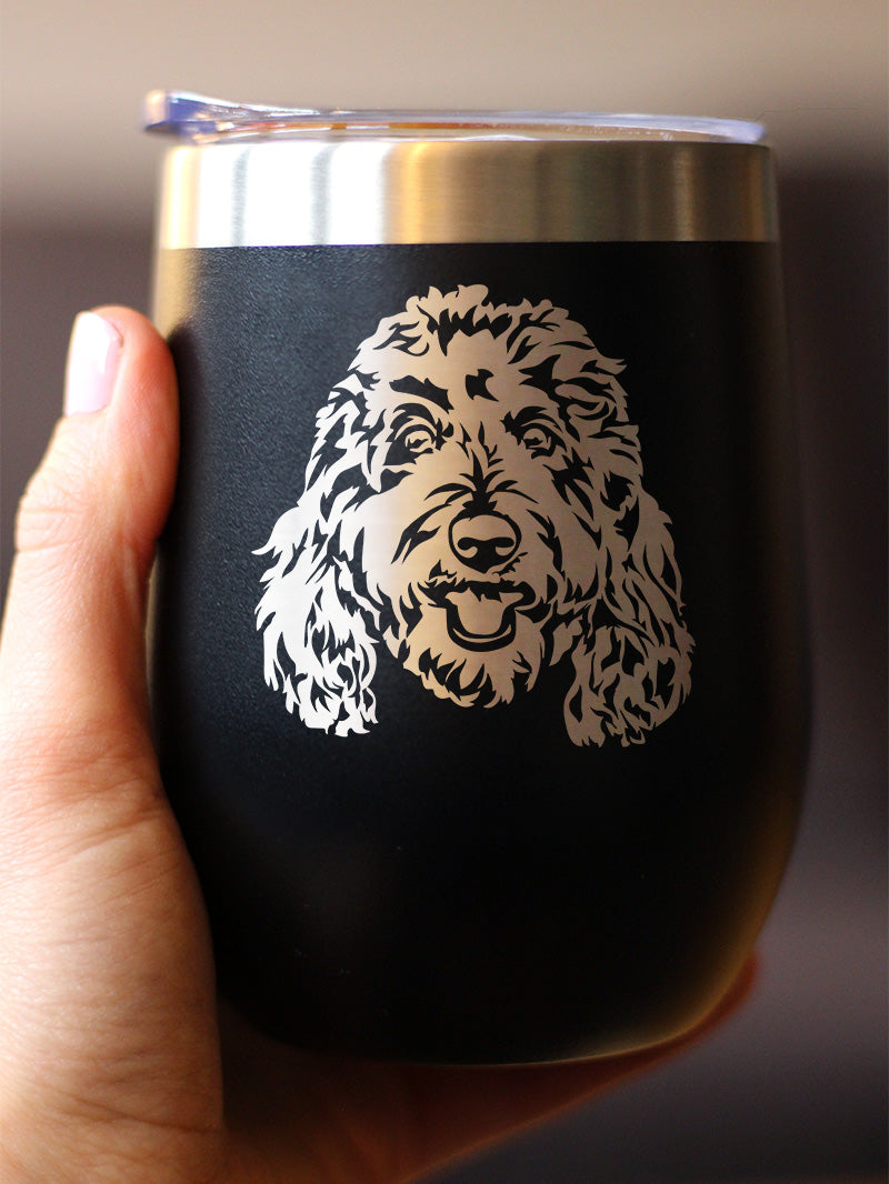 Golden Doodle Face - Wine Tumbler Cup with Sliding Lid - Stainless Steel Insulated Mug - Goldendoodle Gifts for Women &amp; Men