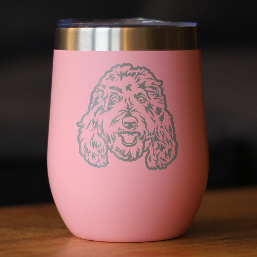 Golden Doodle Face - Wine Tumbler Cup with Sliding Lid - Stainless Steel Insulated Mug - Goldendoodle Gifts for Women &amp; Men