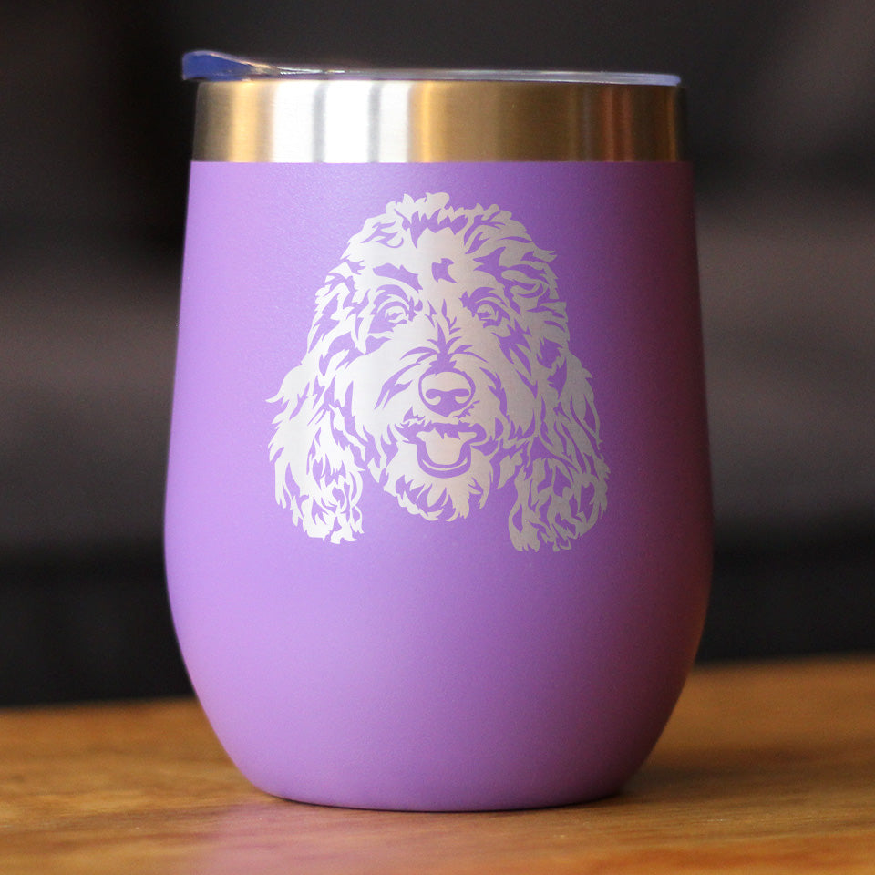 Golden Doodle Face - Wine Tumbler Cup with Sliding Lid - Stainless Steel Insulated Mug - Goldendoodle Gifts for Women &amp; Men