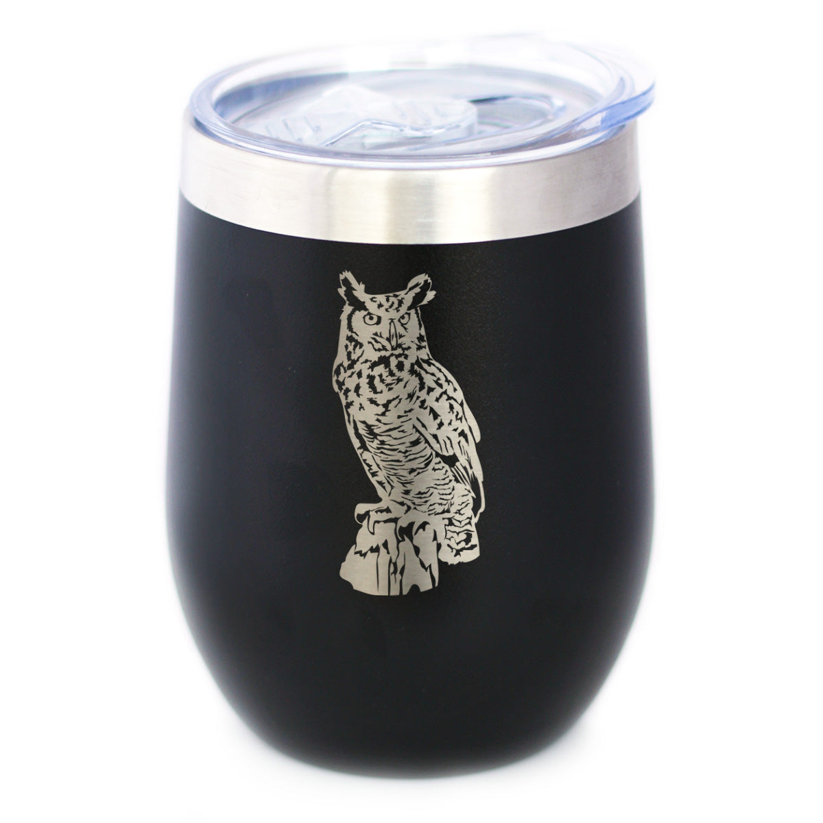 Great Horned Owl Insulated Wine Tumbler with Sliding Lid Owl Decor and Bird Lover Gifts 12oz Stainless Steel Tumbler