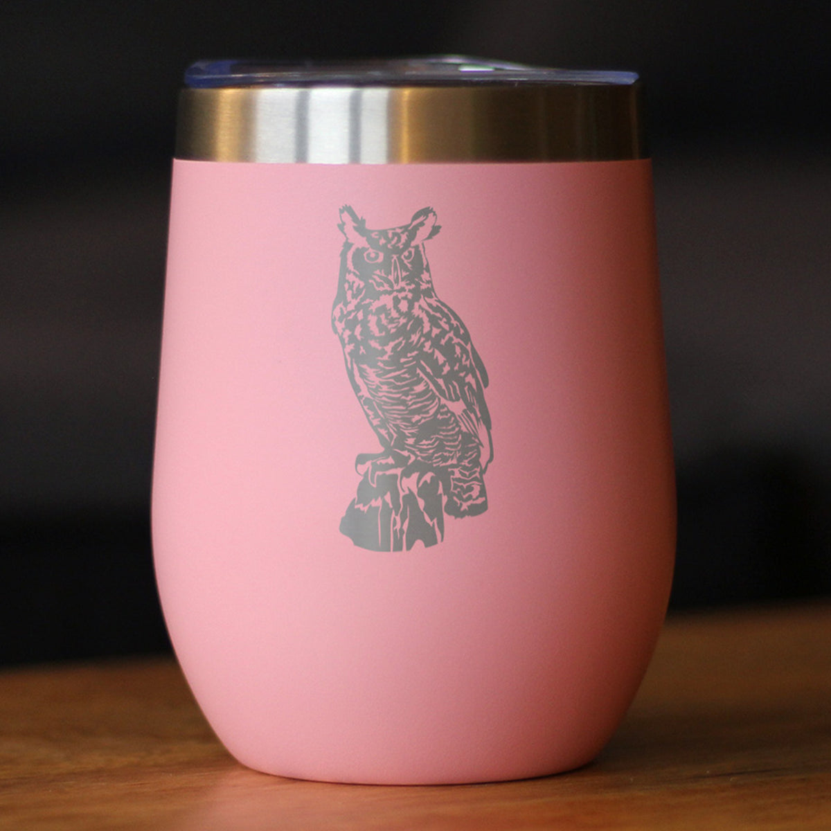 Great Horned Owl Insulated Wine Tumbler with Sliding Lid Owl Decor and Bird Lover Gifts 12oz Stainless Steel Tumbler