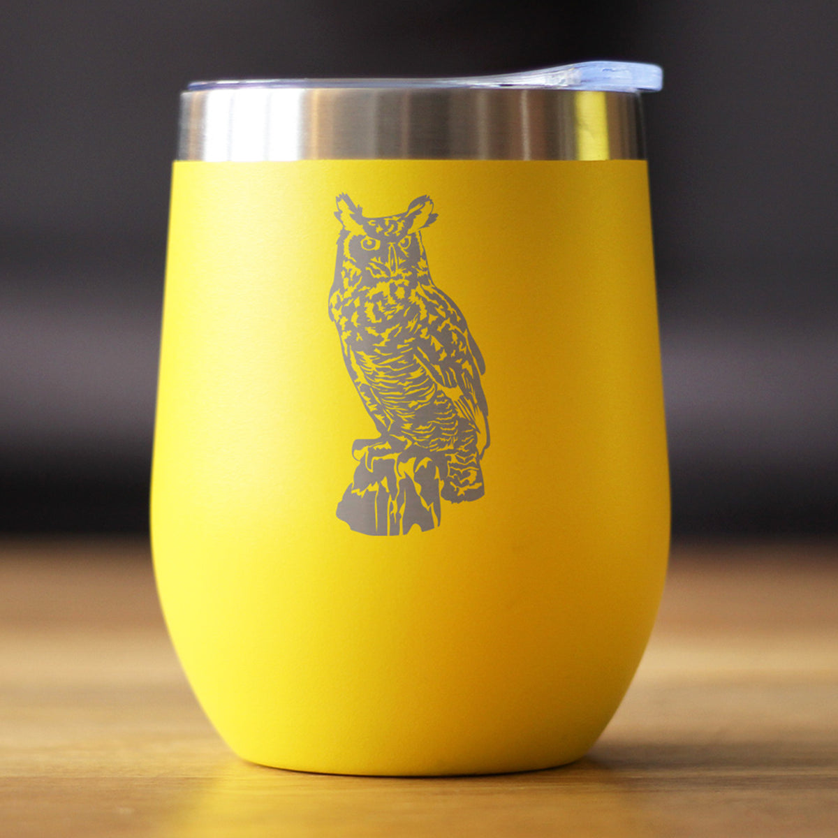 Great Horned Owl Insulated Wine Tumbler with Sliding Lid Owl Decor and Bird Lover Gifts 12oz Stainless Steel Tumbler