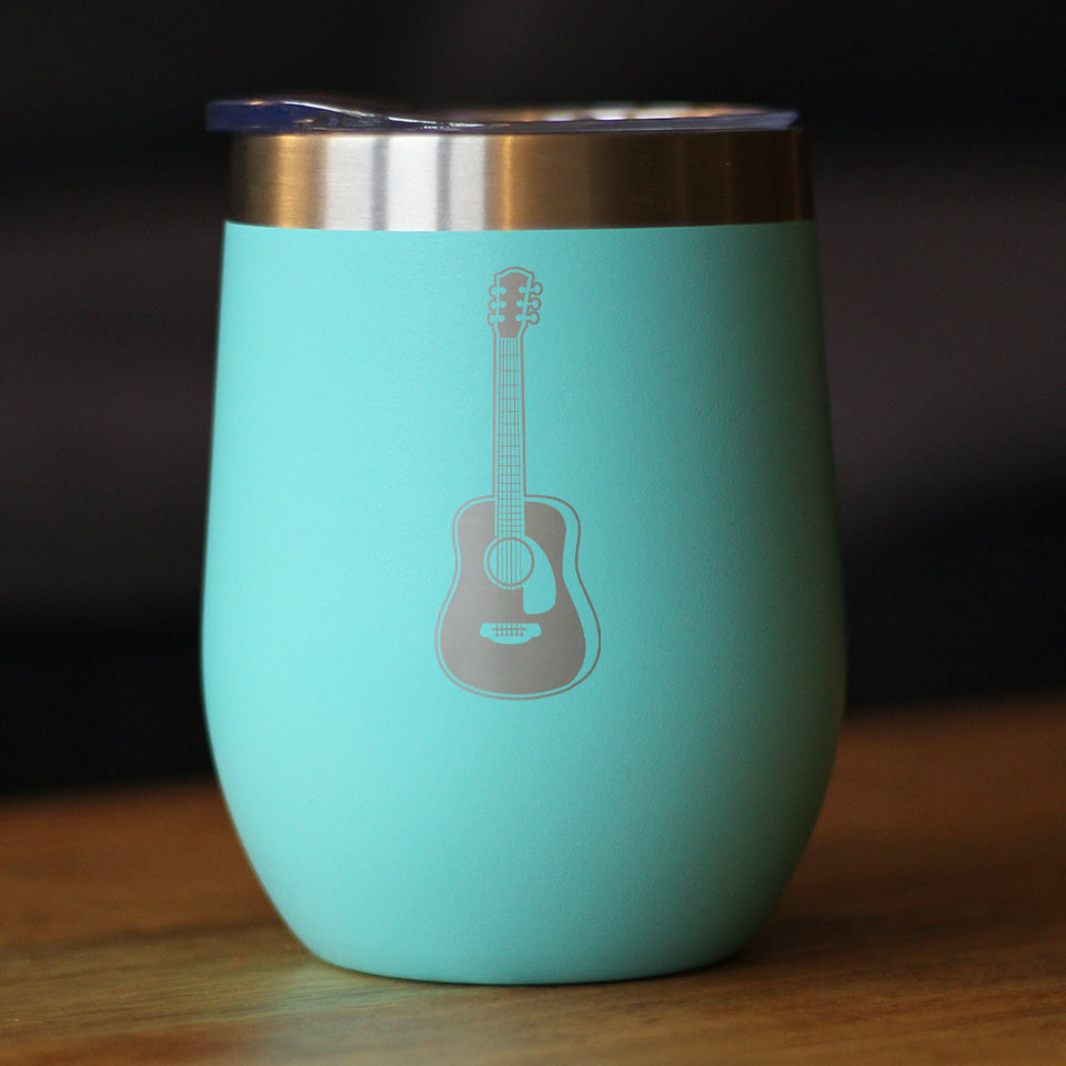 Acoustic Guitar - Wine Tumbler Glass with Sliding Lid - Stainless Steel Travel Mug - Guitarist Gifts for Women and Men Musicians