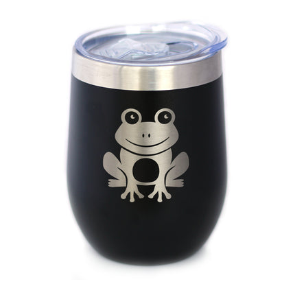 Happy Frog - Wine Tumbler Glass with Sliding Lid - Stainless Steel Insulated Mug - Unique Frog Gifts for Women and Men