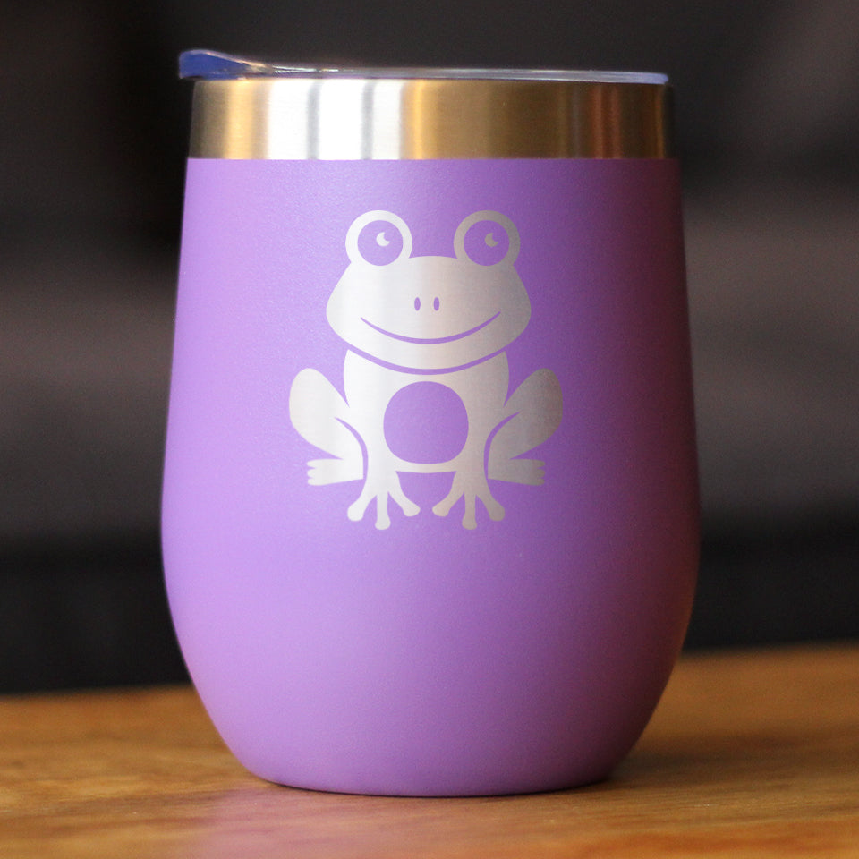 Happy Frog - Wine Tumbler Glass with Sliding Lid - Stainless Steel Insulated Mug - Unique Frog Gifts for Women and Men