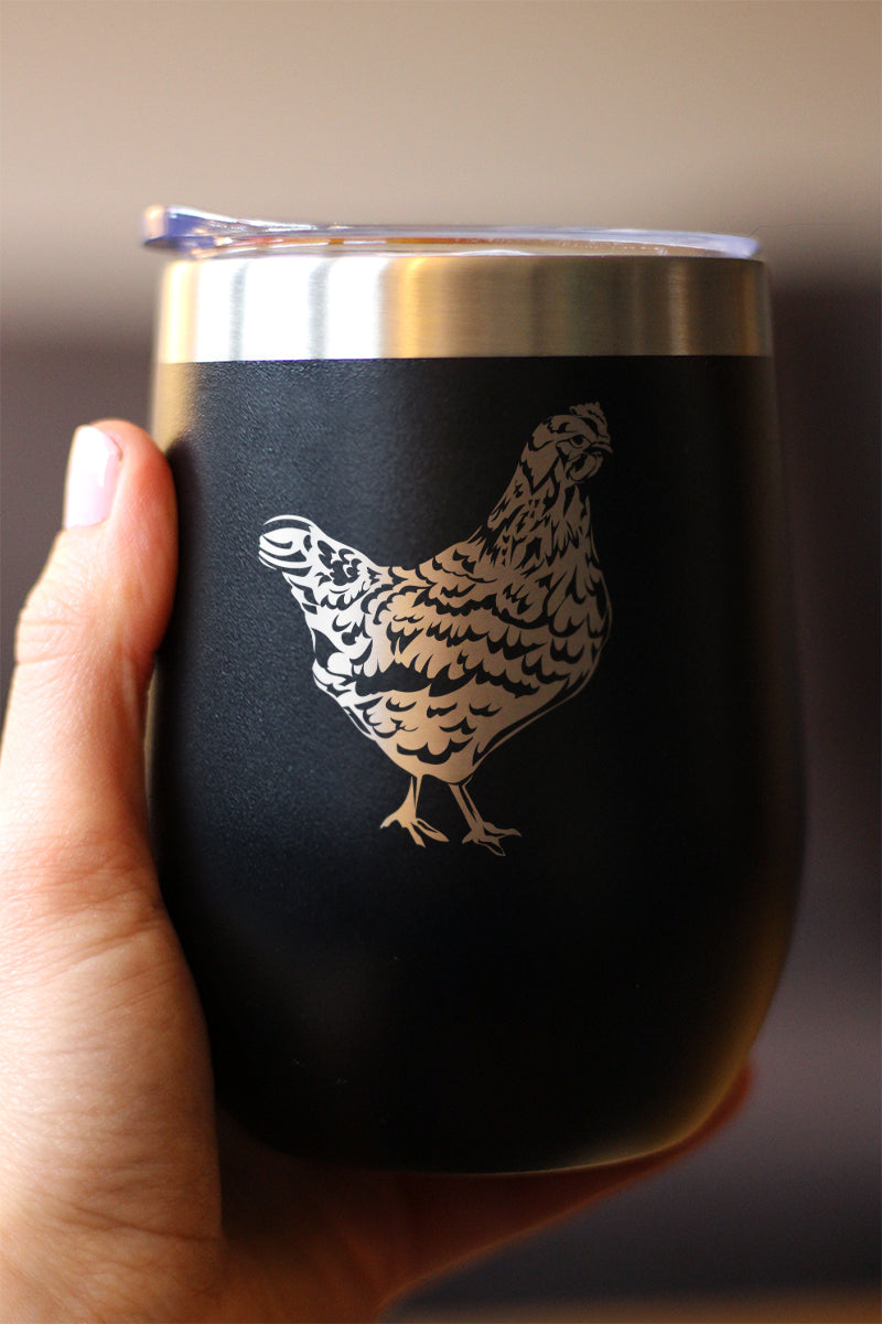 Hen - Wine Tumbler Glass with Sliding Lid - Stainless Steel Insulated Mug - Chicken Gifts for Women and Men