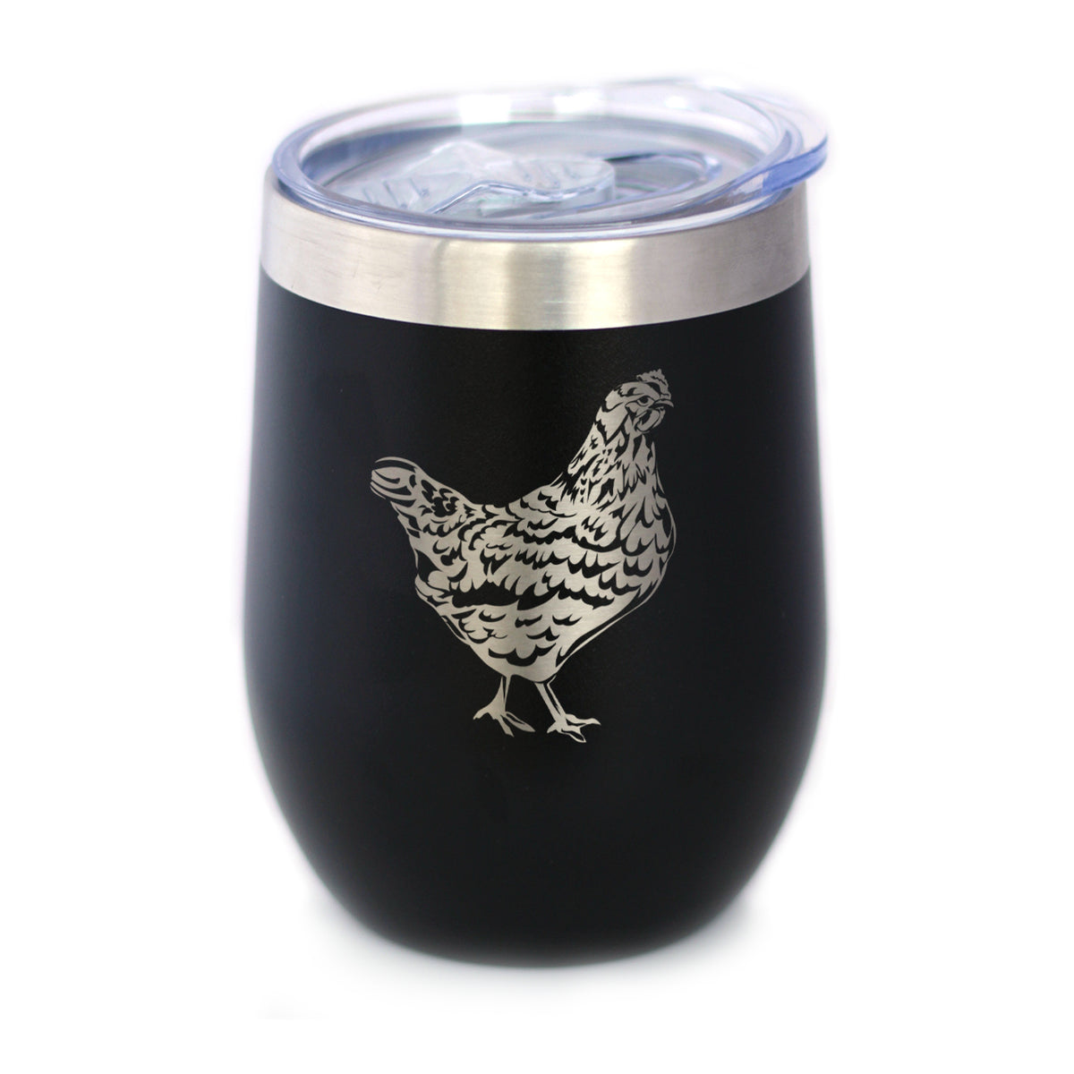 Hen - Wine Tumbler Glass with Sliding Lid - Stainless Steel Insulated Mug - Chicken Gifts for Women and Men